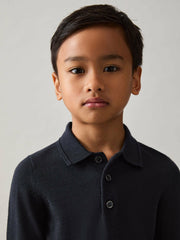 Merino Wool Long-Sleeve Polo Shirt Navy | Children & Baby