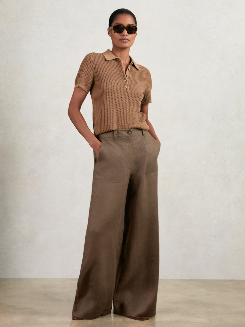 Petite Linen Wide Leg Trousers Chocolate Brown | Women
