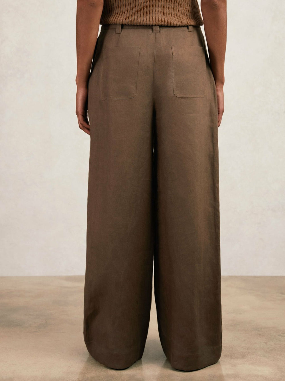 Petite Linen Wide Leg Trousers Chocolate Brown | Women