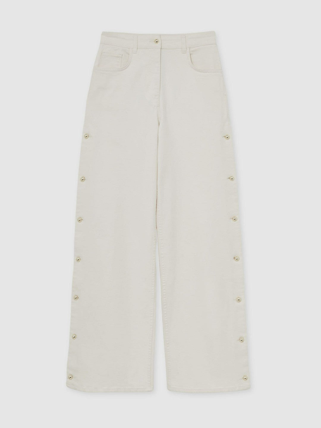Petite Side Button Wide Leg Jeans Cream | Women