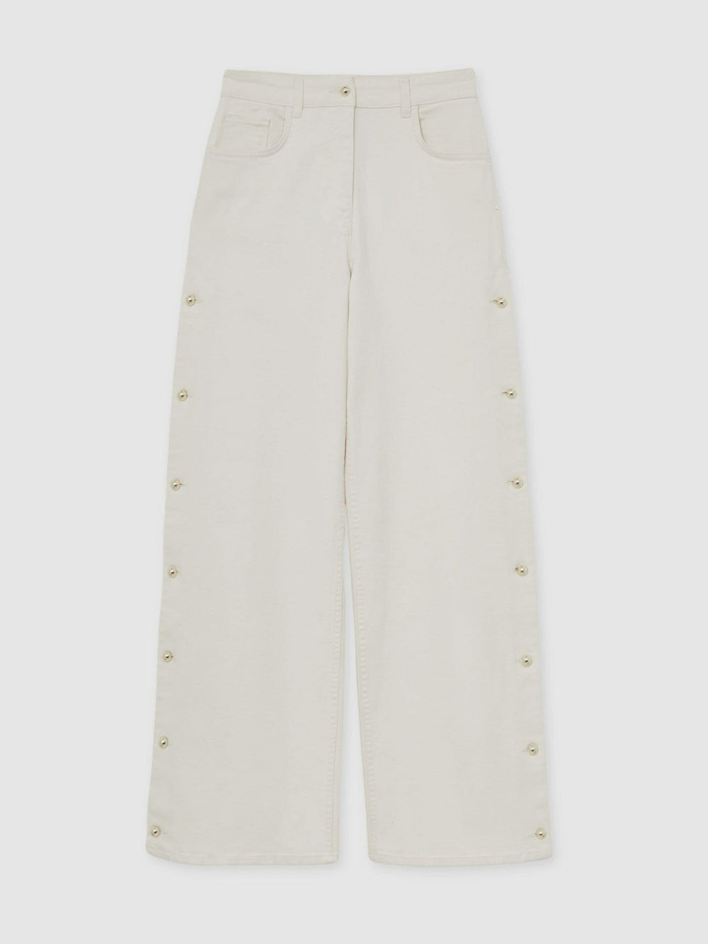 Petite Side Button Wide Leg Jeans Cream | Women