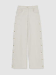Petite Side Button Wide Leg Jeans Cream | Women