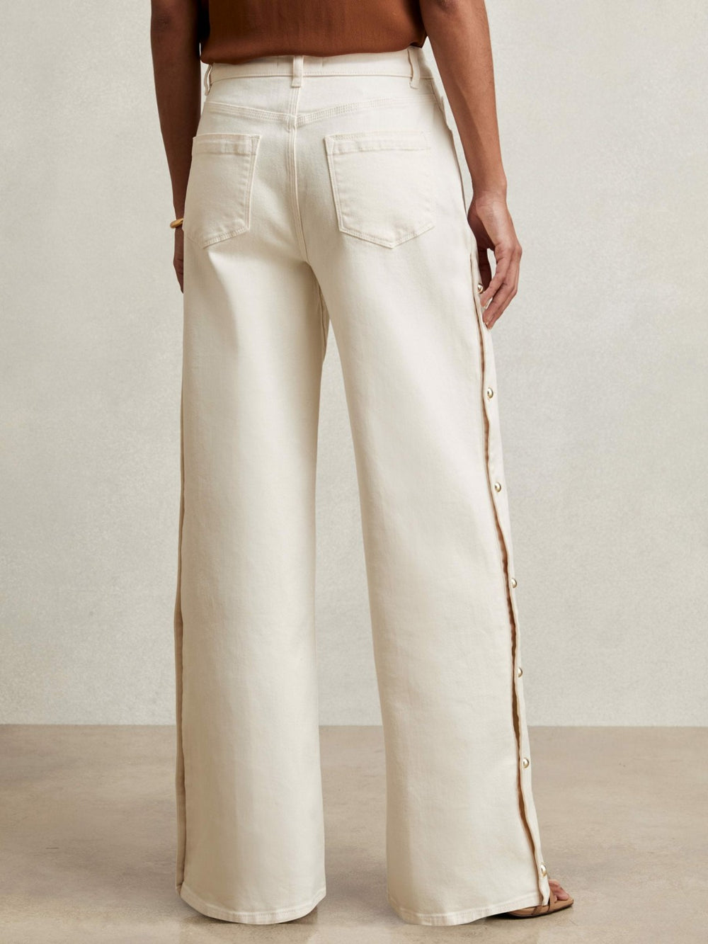 Petite Side Button Wide Leg Jeans Cream | Women