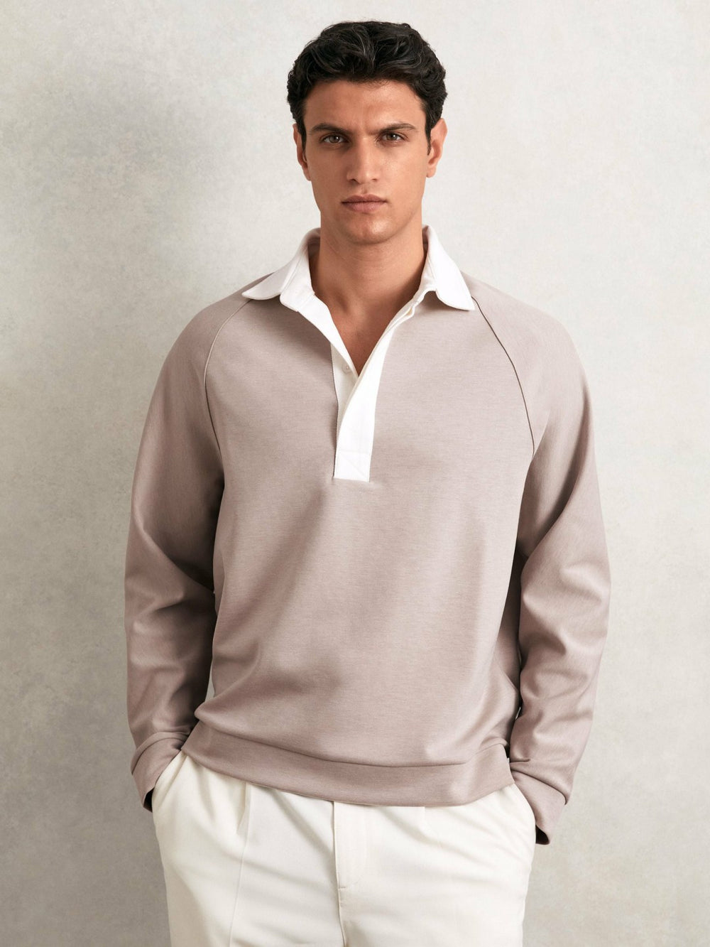 Colour Block Rugby Shirt Oatmeal/White | Men