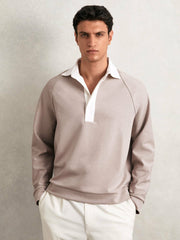 Colour Block Rugby Shirt Oatmeal/White | Men
