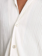 Plissé Cuban-Collar Long-Sleeve Shirt Off White | Men