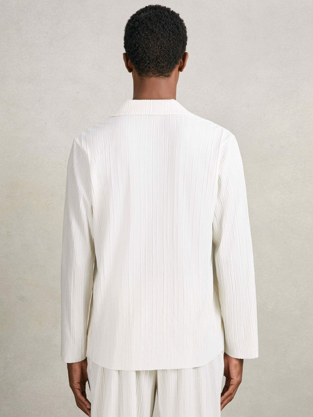 Plissé Cuban-Collar Long-Sleeve Shirt Off White | Men