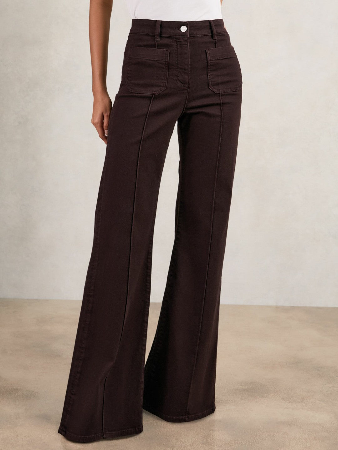 Petite Patch-Pocket Flared Jeans Burgundy | Women