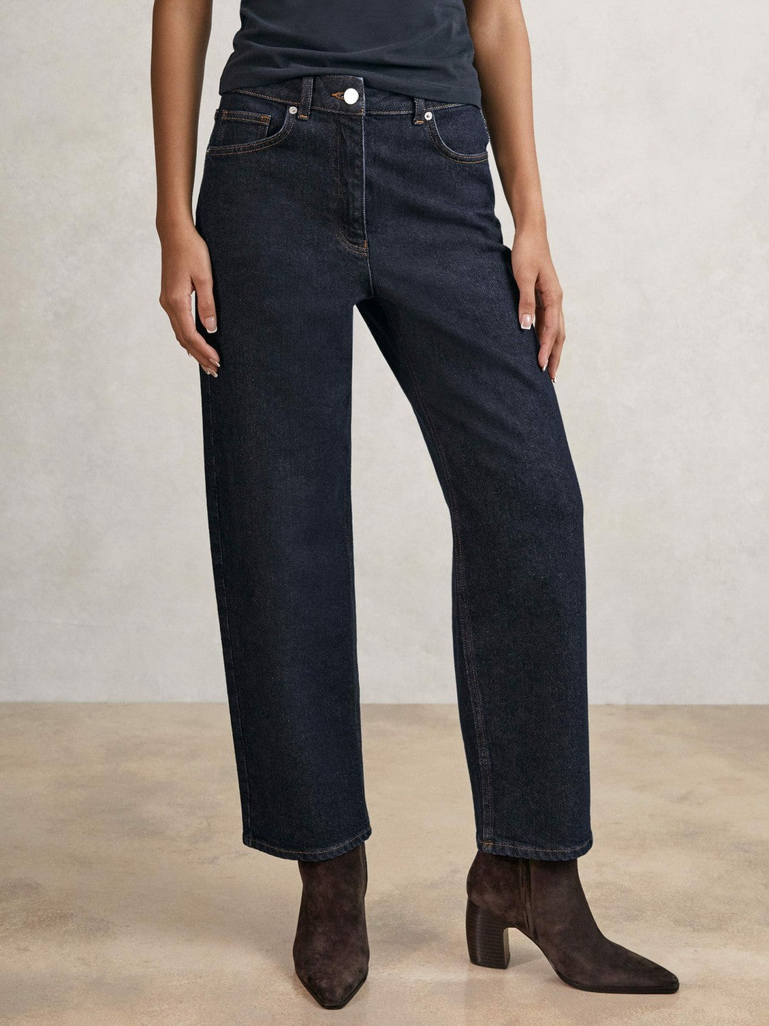 Petite Mid-Rise Straight-Leg Jeans Dark Blue | Women