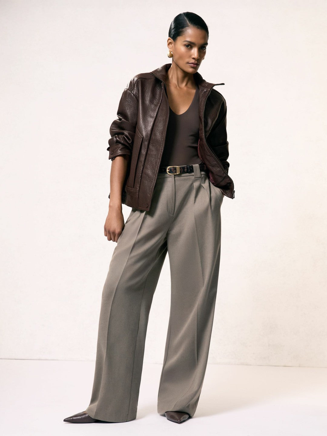 Oversize Grained-Leather Bomber Jacket Burgundy | Women