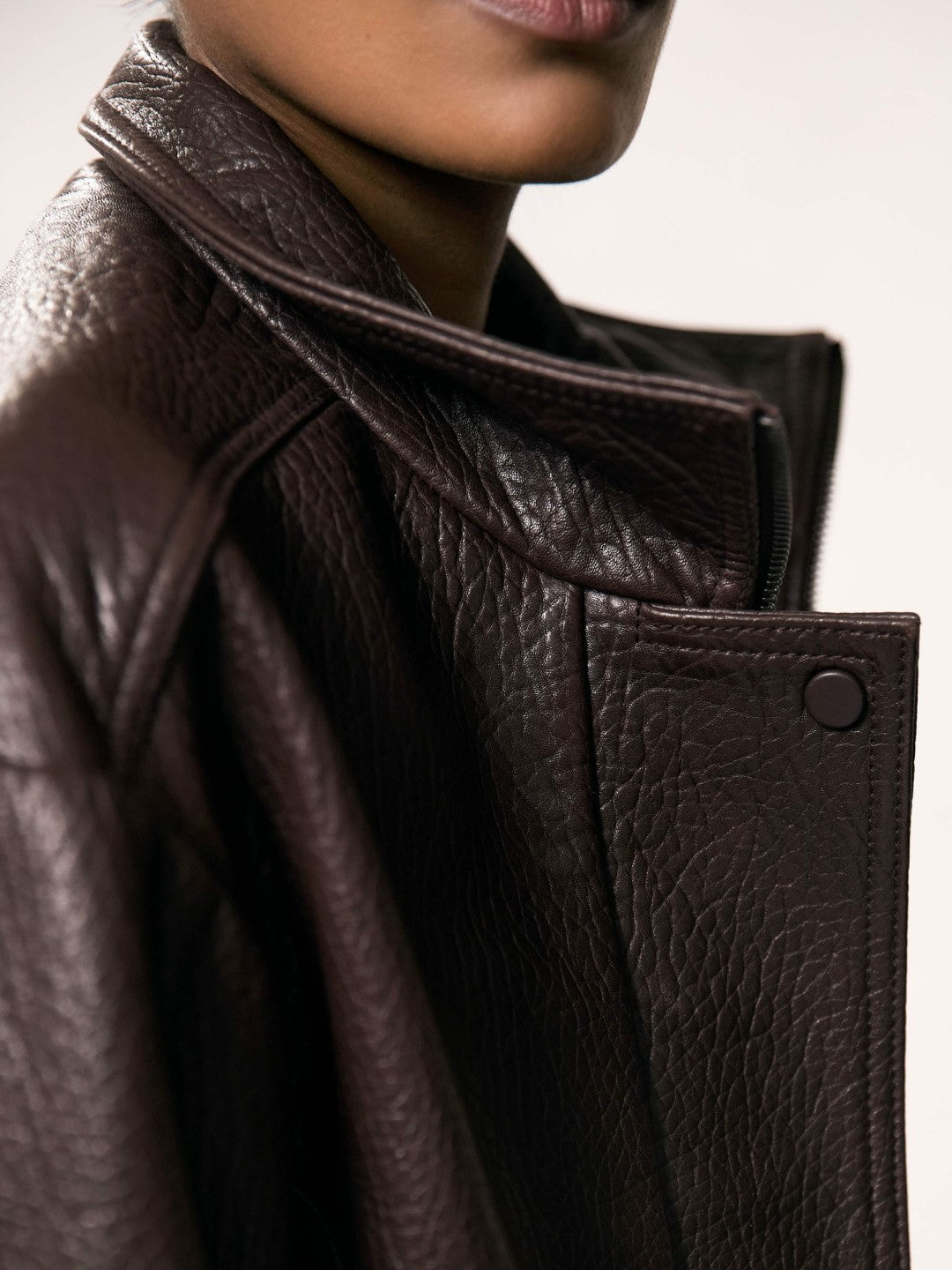 Oversize Grained-Leather Bomber Jacket Burgundy | Women