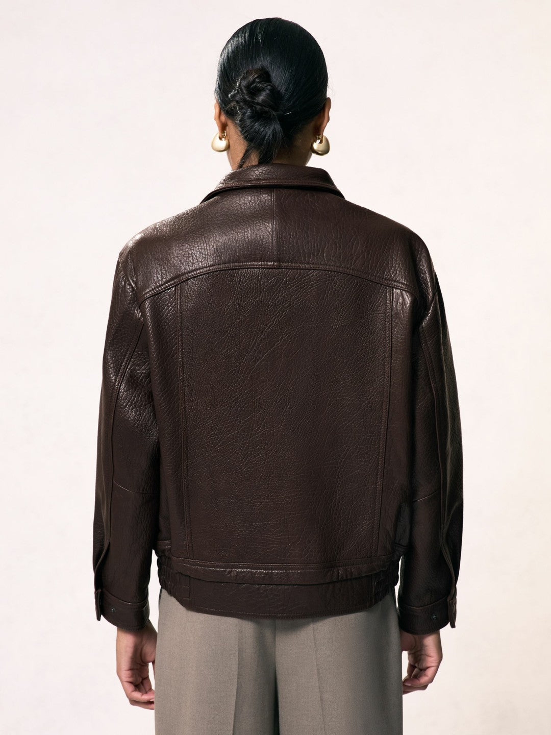 Oversize Grained-Leather Bomber Jacket Burgundy | Women