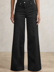 Petite Stretch-Cotton Wide-Leg Jeans Black | Women
