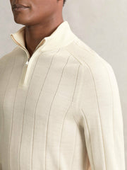 Merino Wool Wide-Rib Half-Zip Jumper Bianco | Men