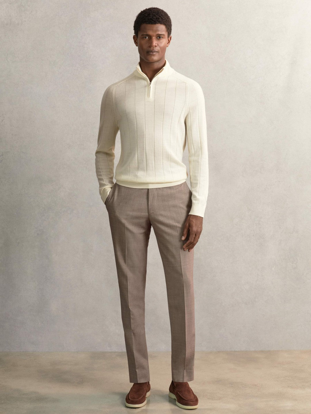 Merino Wool Wide-Rib Half-Zip Jumper Bianco | Men