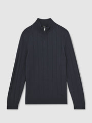 Merino Wool Wide-Rib Half-Zip Jumper Airforce Blue | Men