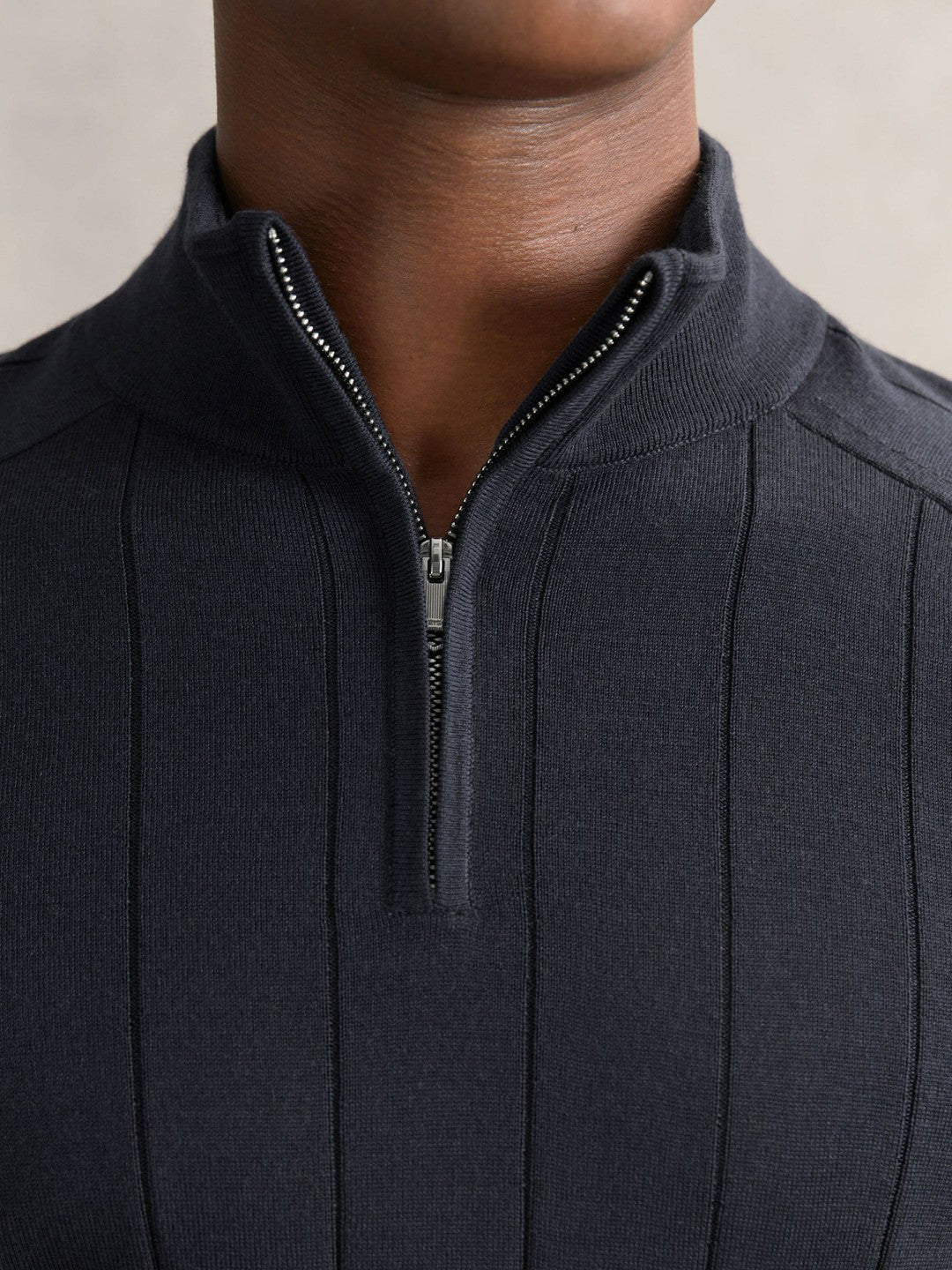 Merino Wool Wide-Rib Half-Zip Jumper Airforce Blue | Men