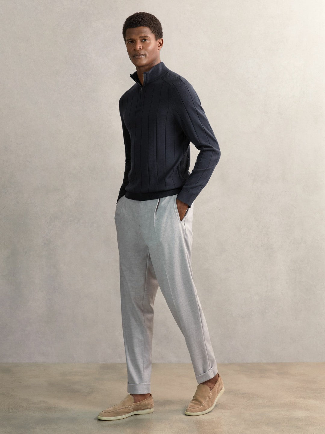 Merino Wool Wide-Rib Half-Zip Jumper Airforce Blue | Men
