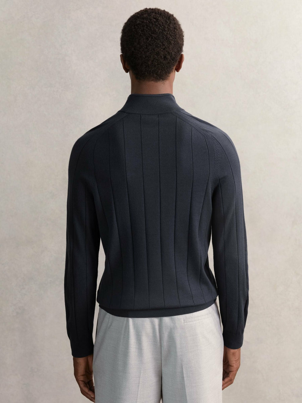 Merino Wool Wide-Rib Half-Zip Jumper Airforce Blue | Men