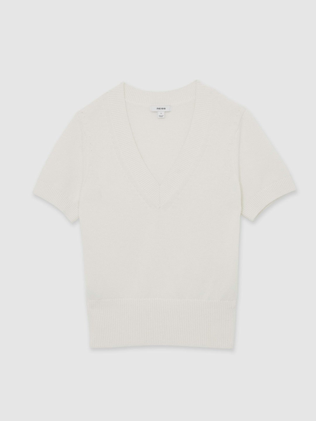 Cotton-Wool Knit V-Neck Top Ivory | Women
