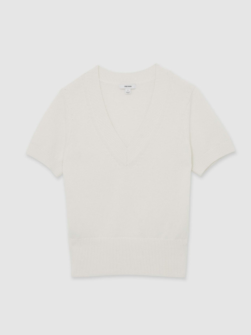 Cotton-Wool Knit V-Neck Top Ivory | Women