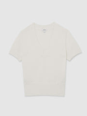 Cotton-Wool Knit V-Neck Top Ivory | Women