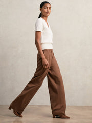 Cotton-Wool Knit V-Neck Top Ivory | Women