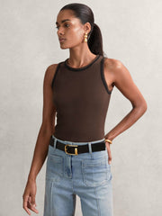 Stretch-Cotton Jersey Tipped Vest Chocolate Brown/Black | Women