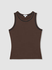 Stretch-Cotton Jersey Tipped Vest Chocolate Brown/Black | Women