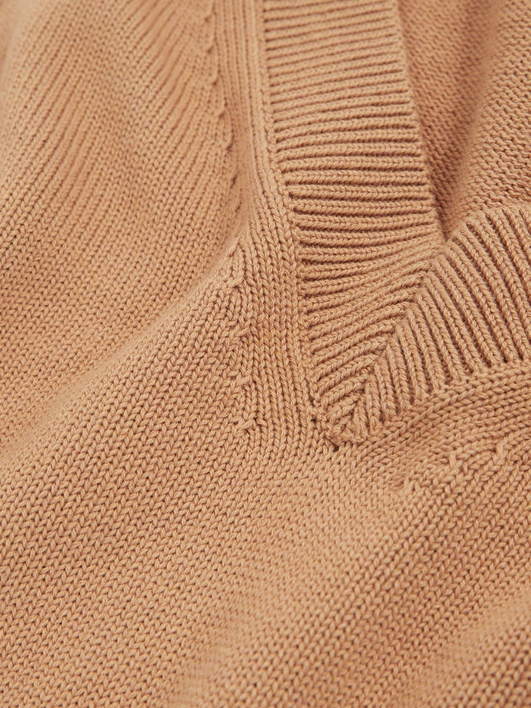 Cotton-Wool Knit V-Neck Top Camel | Women