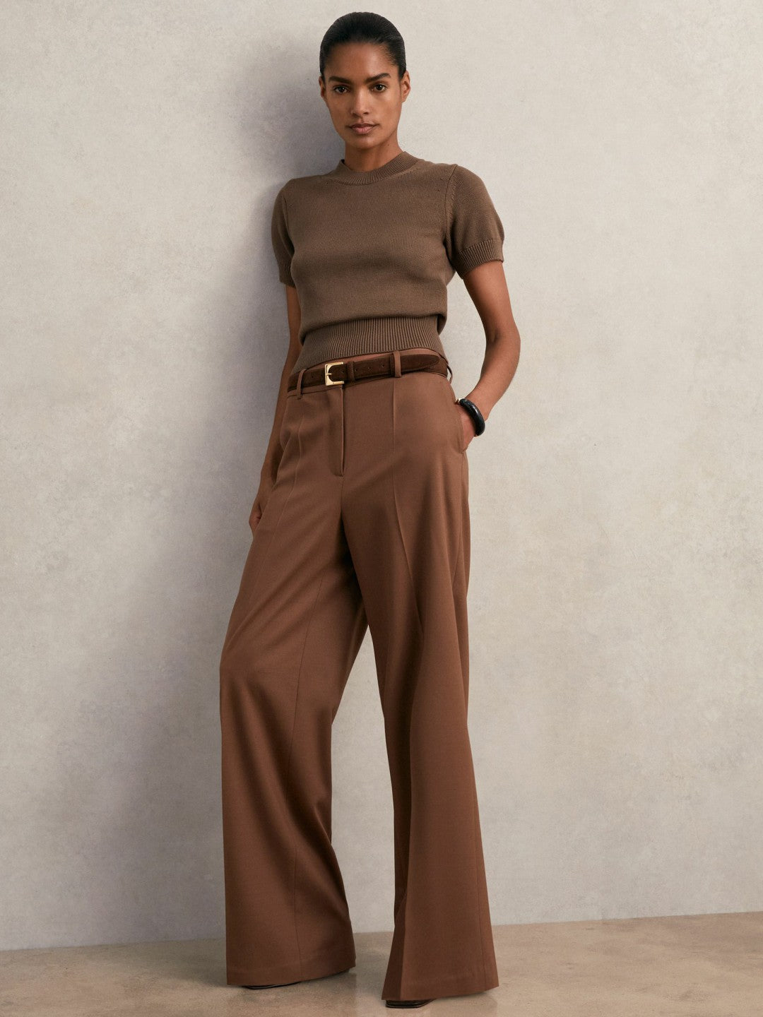 Cotton And Wool Crew-Neck Top Brown | Women
