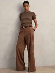 Cotton And Wool Crew-Neck Top Brown | Women