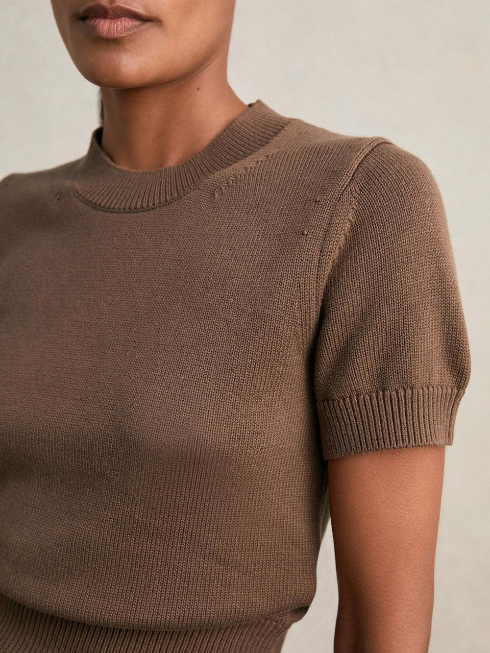 Cotton And Wool Crew-Neck Top Brown | Women