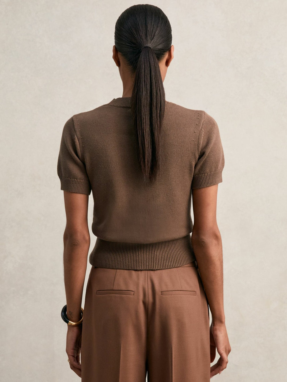 Cotton And Wool Crew-Neck Top Brown | Women