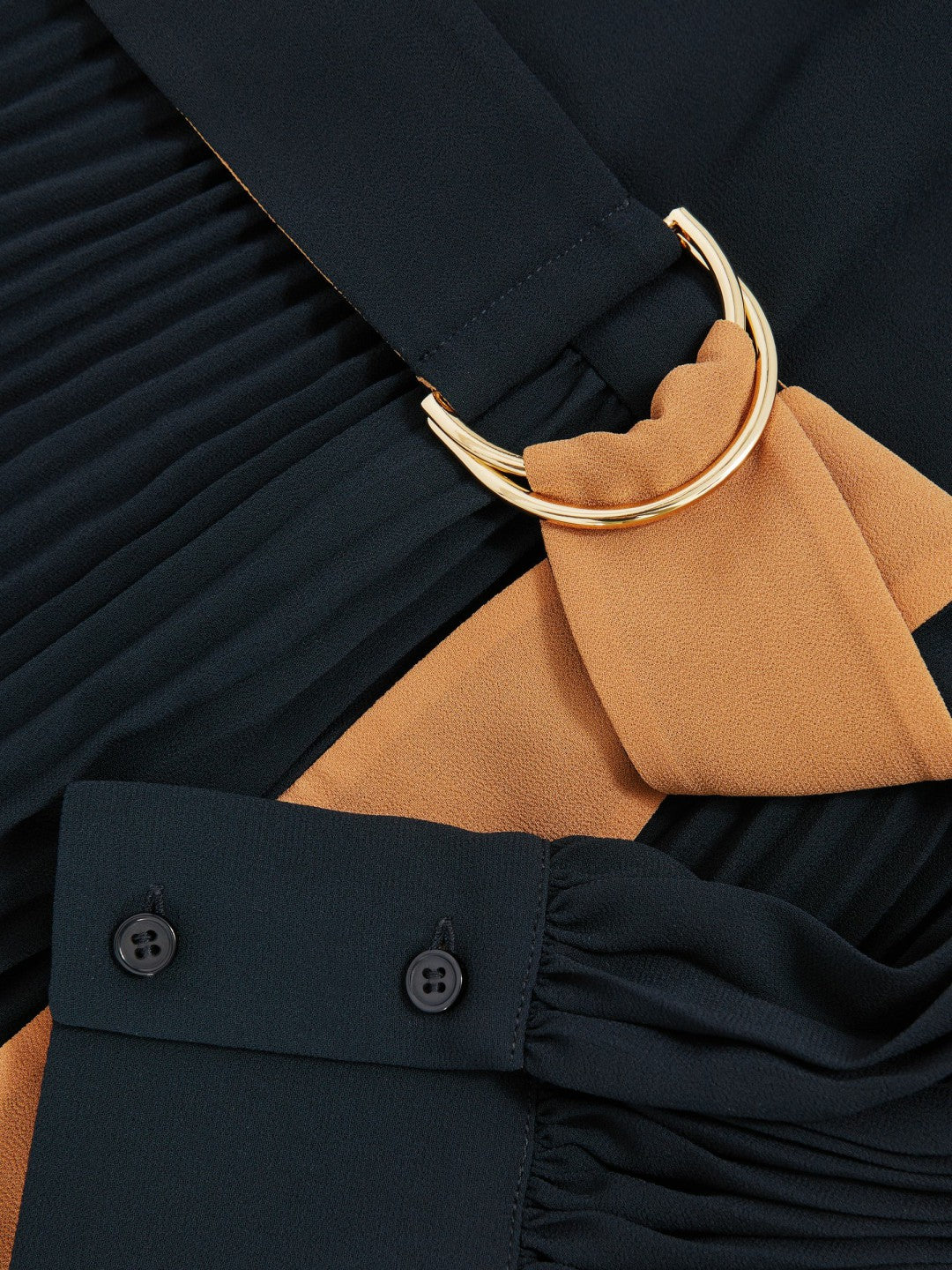 Colour-Block Pleated Midi Dress Navy/Camel | Women