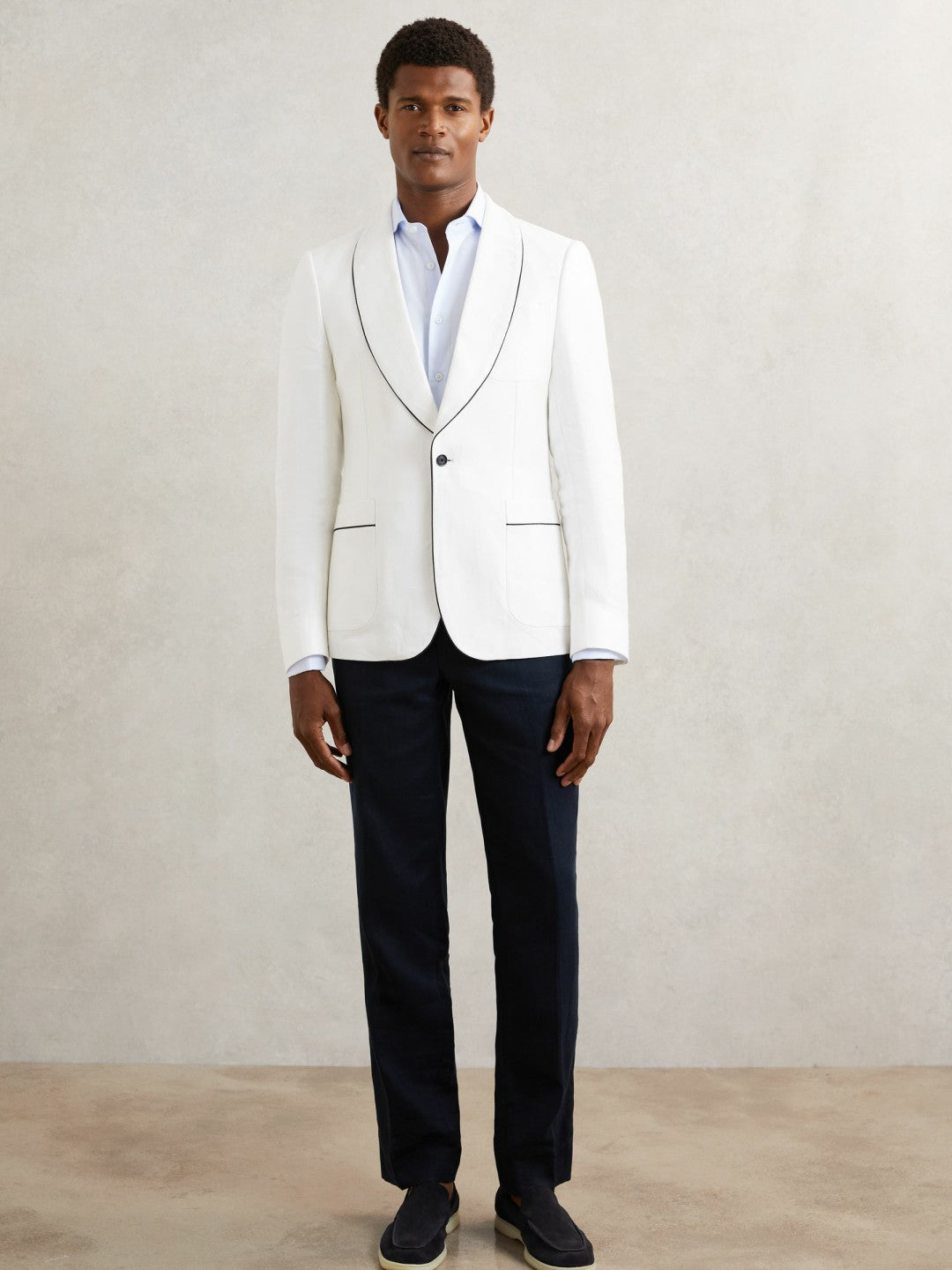 Single-Breasted Blazer with Linen Ivory White | Men