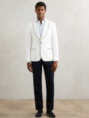 Single-Breasted Blazer with Linen Ivory White | Men
