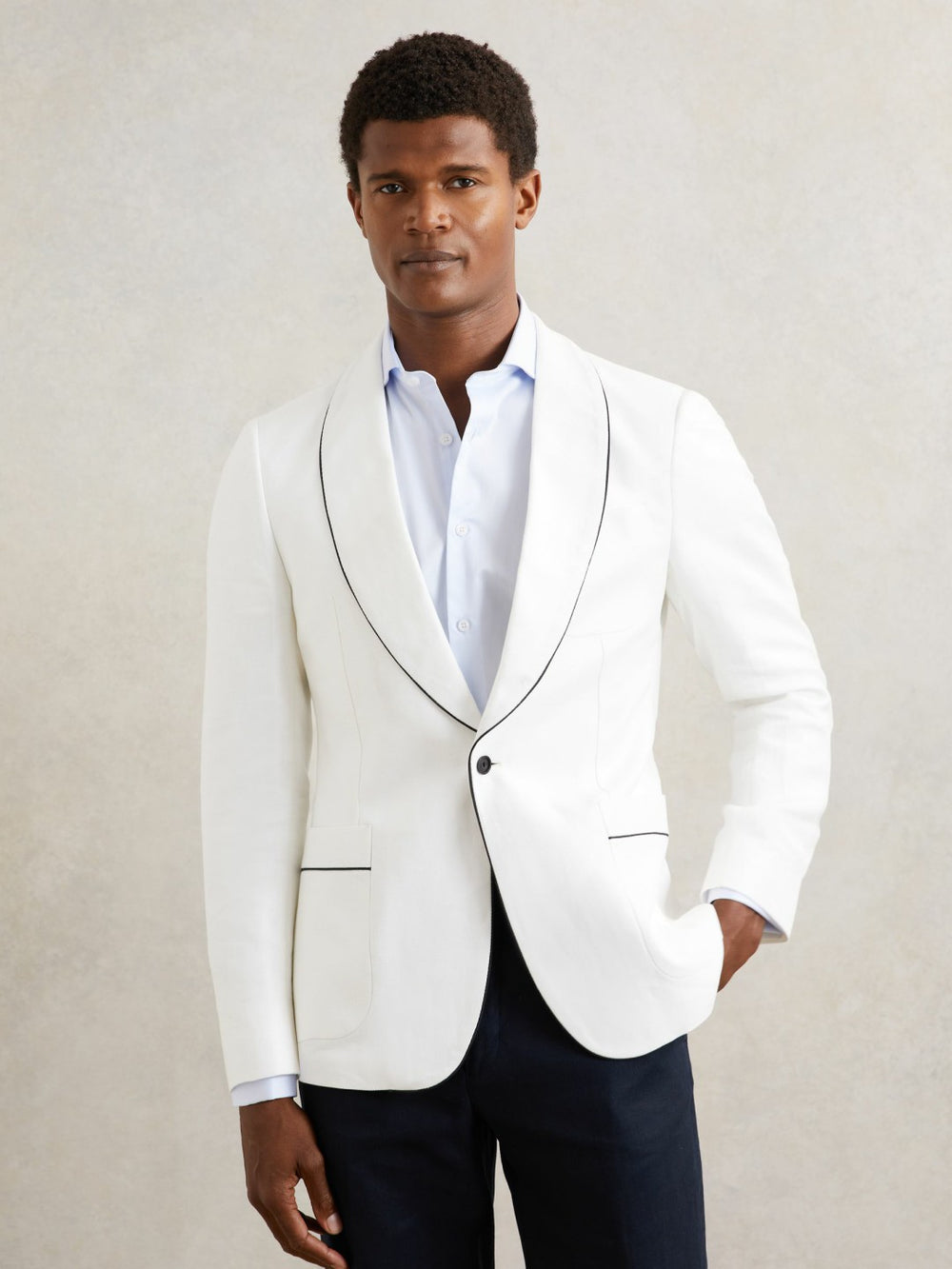 Single-Breasted Blazer with Linen Ivory White | Men