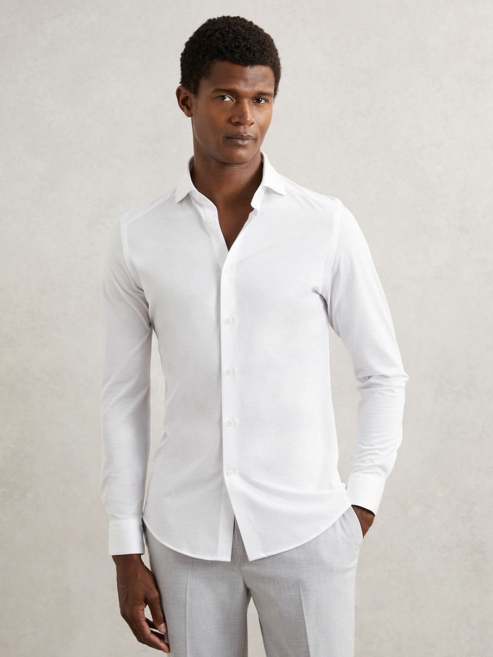 Cotton-Blend Jersey Cutaway-Collar Shirt White | Men