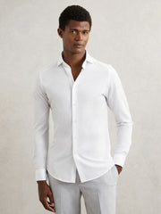 Cotton-Blend Jersey Cutaway-Collar Shirt White | Men