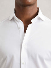 Cotton-Blend Jersey Cutaway-Collar Shirt White | Men