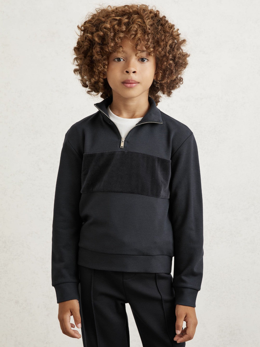 13-14 yrs Slim Fit Half-Zip Funnel Neck Velour Sweatshirt Navy Blue | Children & Baby