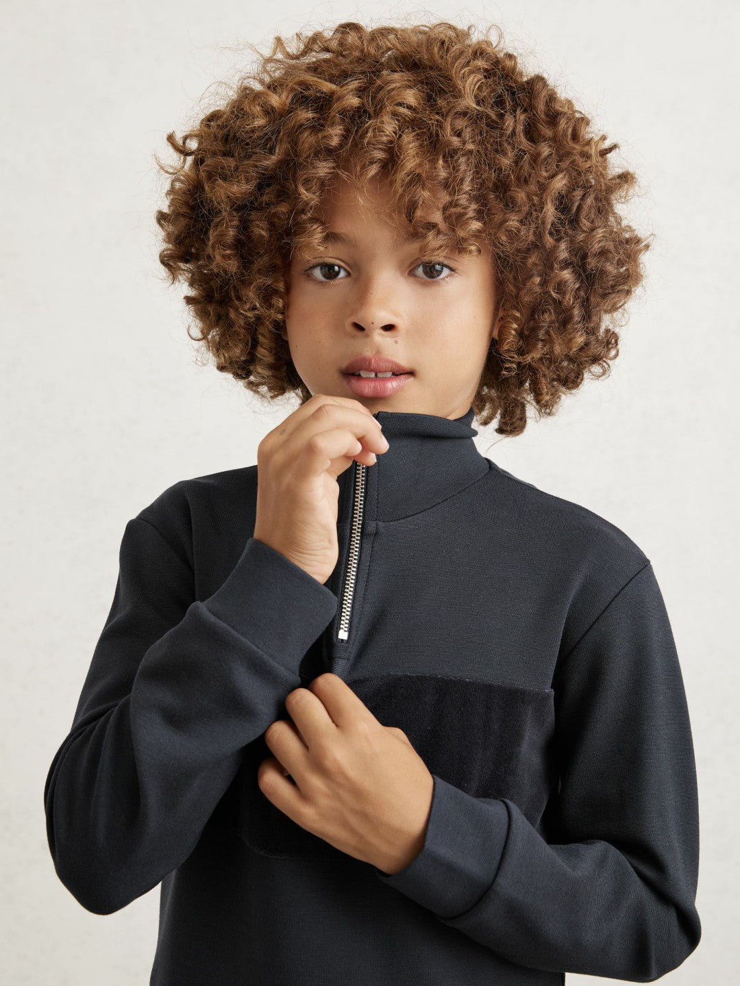 13-14 yrs Slim Fit Half-Zip Funnel Neck Velour Sweatshirt Navy Blue | Children & Baby