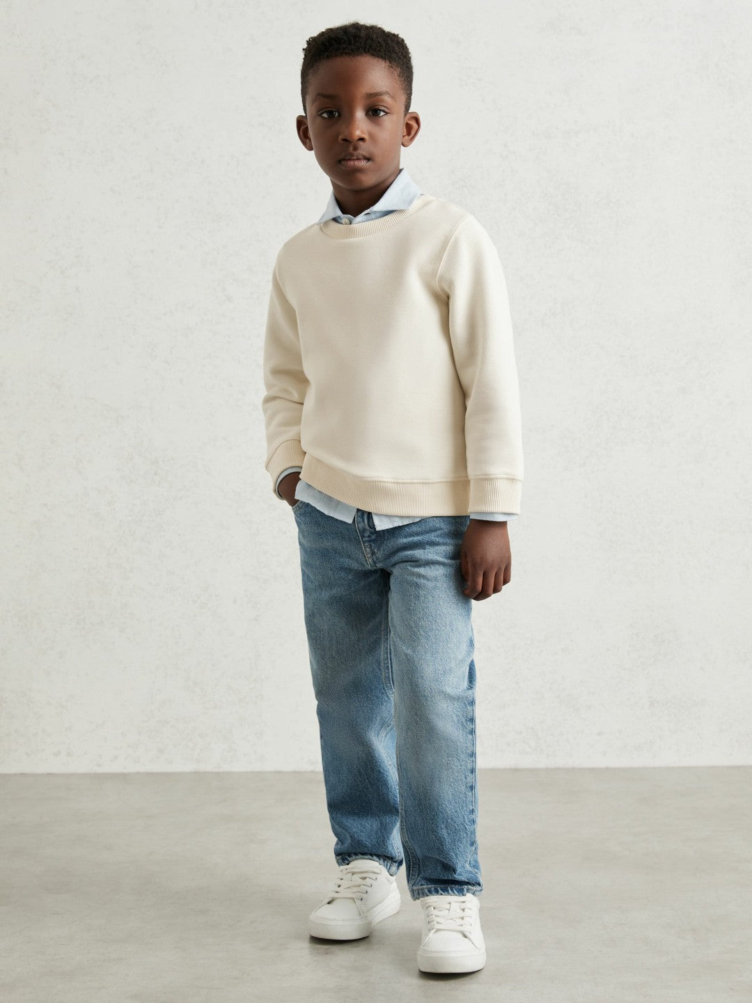9-13 yrs Cotton-Blend Textured Sweatshirt Off White | Children & Baby