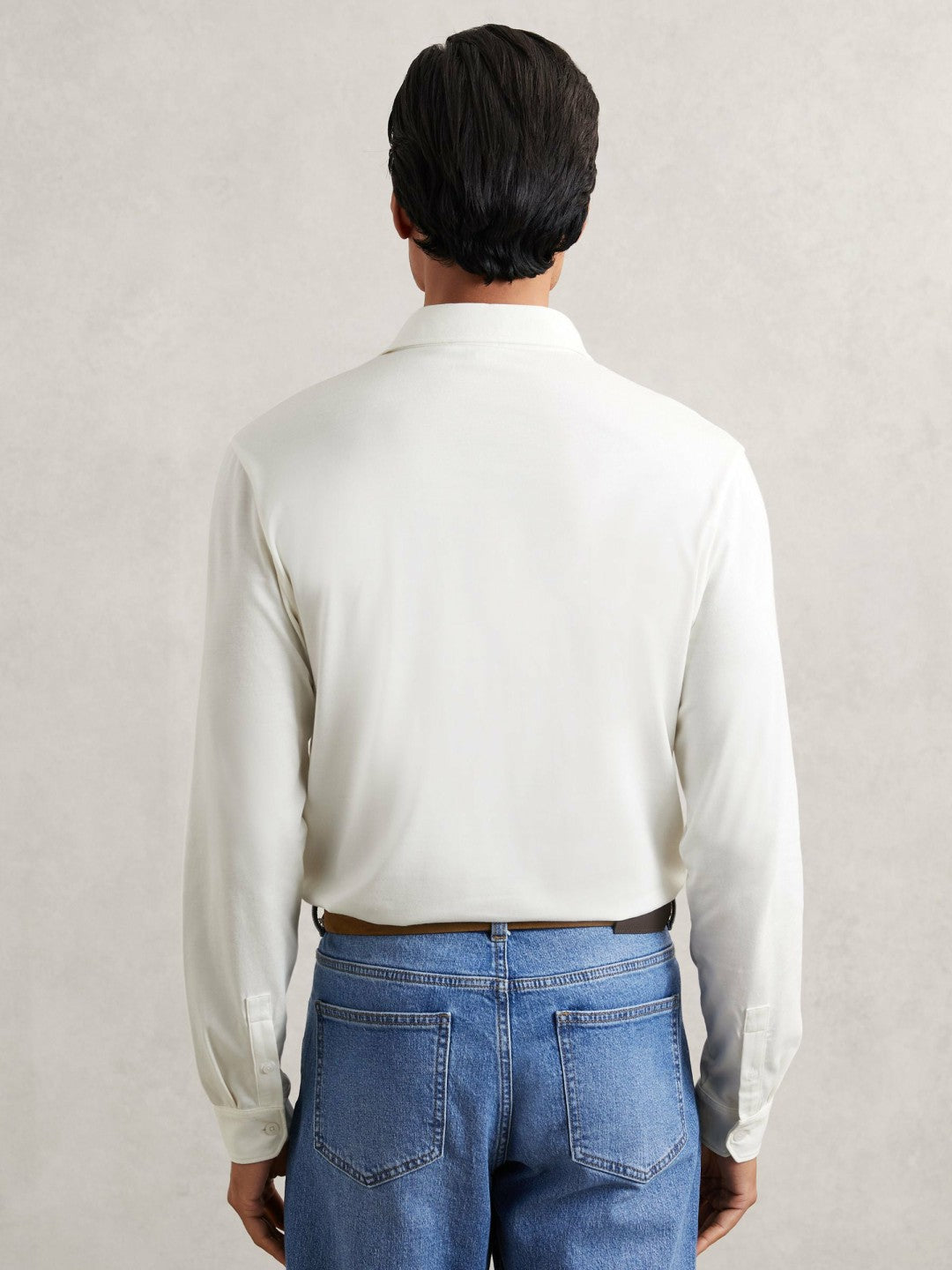 Cotton-Jersey Long Sleeve Polo Shirt White | Men