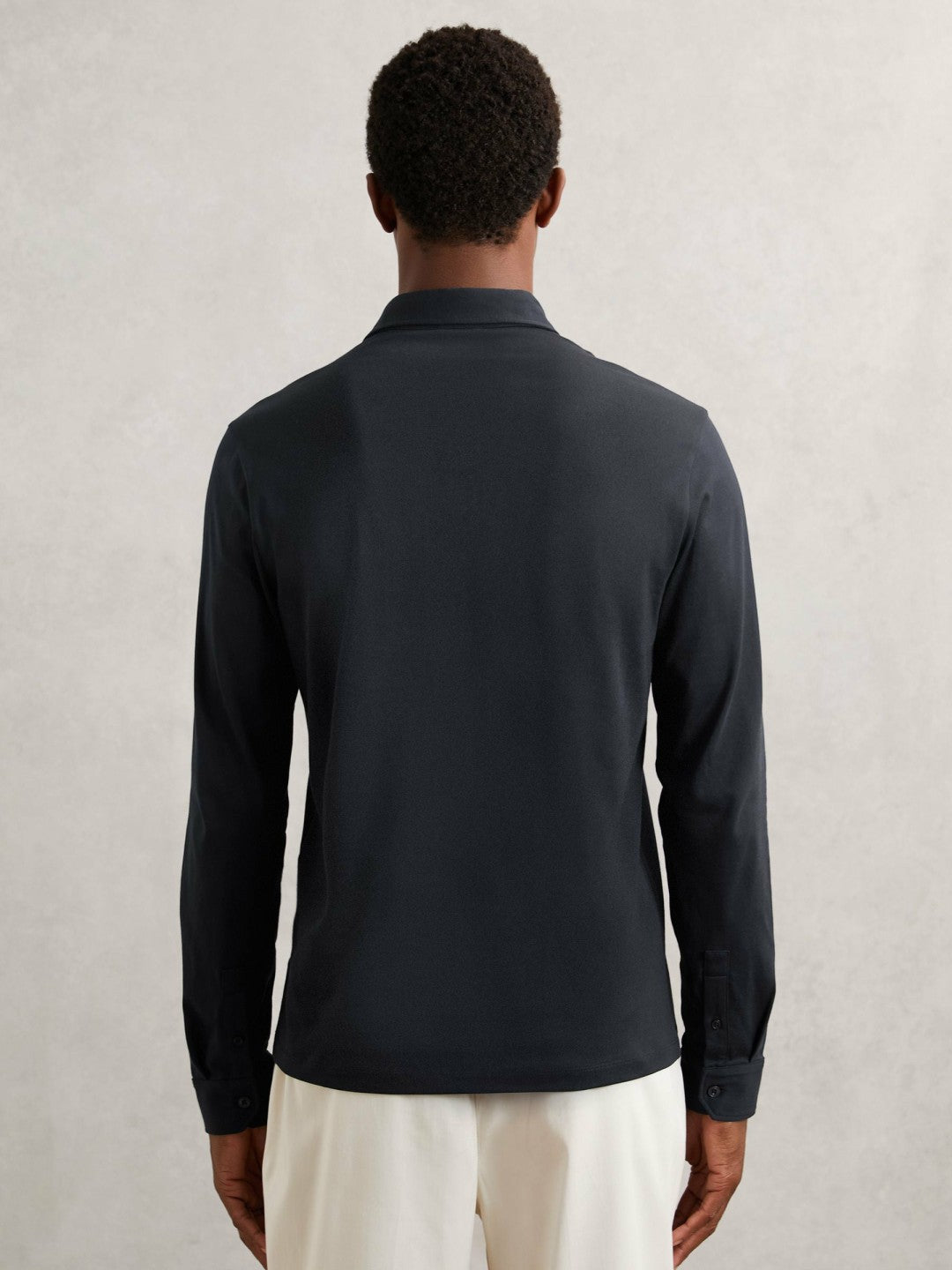 Cotton-Jersey Long Sleeve Polo Shirt Navy | Men