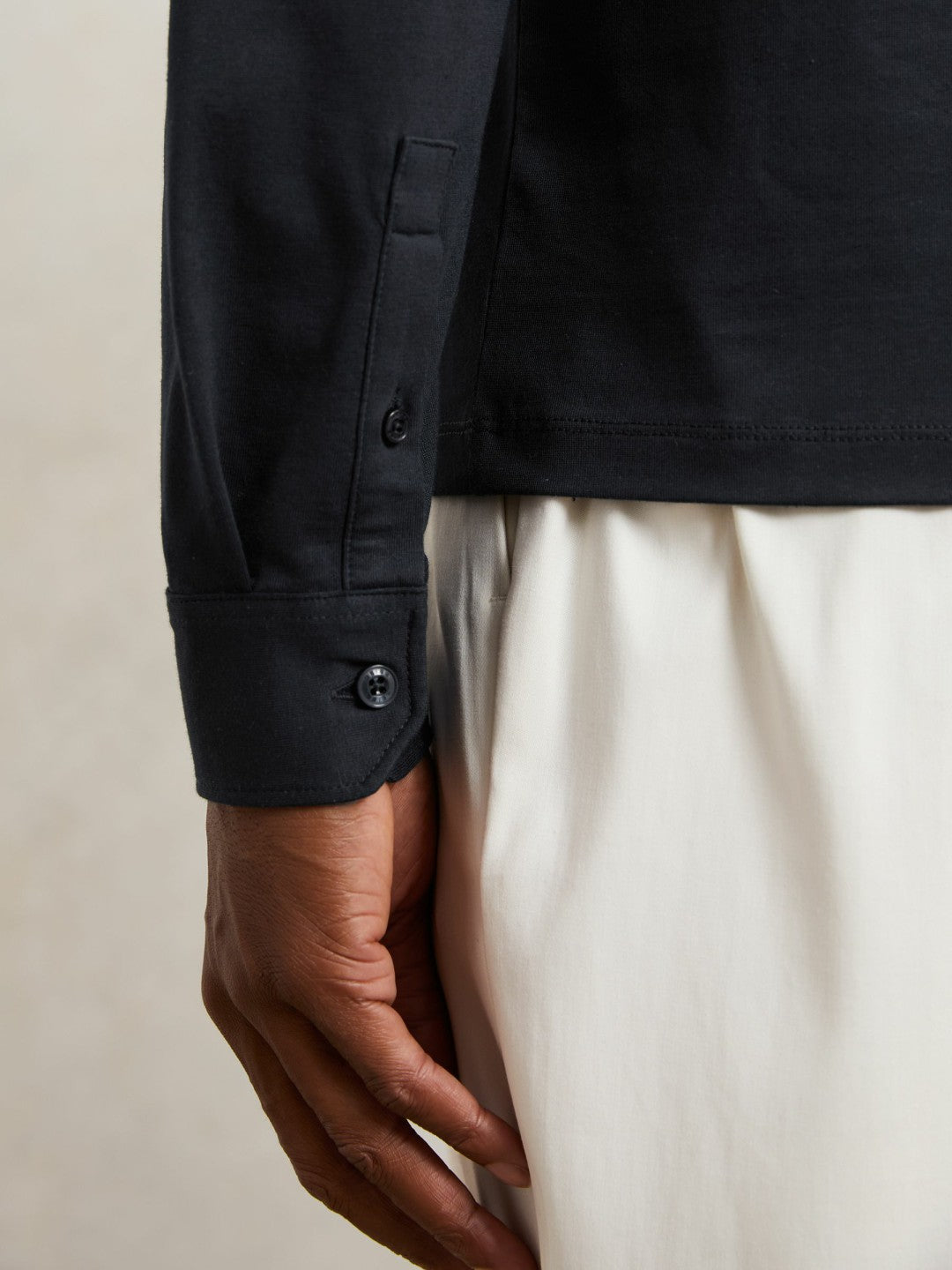 Cotton-Jersey Long Sleeve Polo Shirt Navy | Men