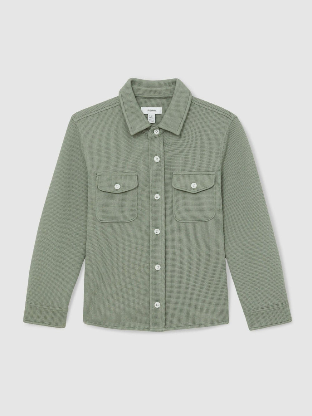 13-14 yrs Waffle-Textured Twin-Pocket Overshirt Sage | Children & Baby