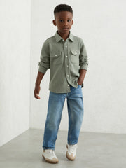 13-14 yrs Waffle-Textured Twin-Pocket Overshirt Sage | Children & Baby