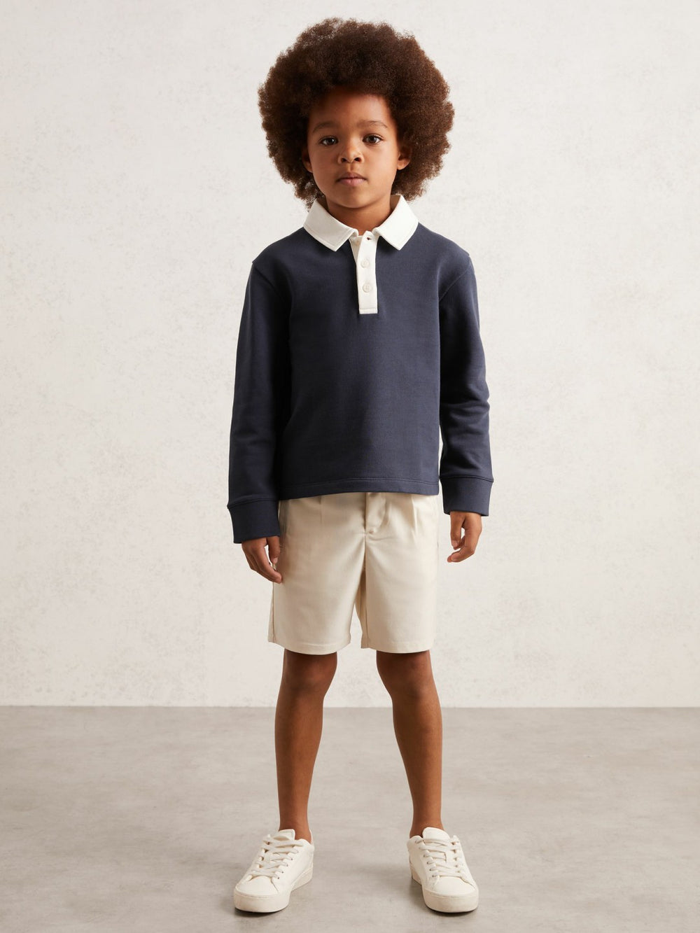 Cotton Half-Button Rugby Polo Shirt Navy/White | Children & Baby